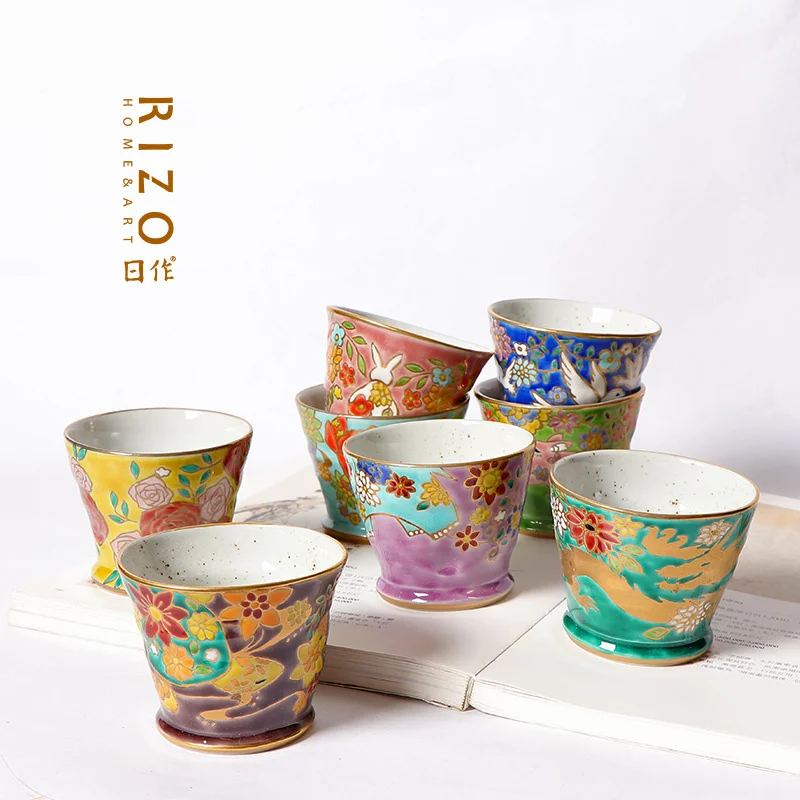 Japanese Nine Valley Ceramic Tea Cup White Dove Golden Dragon Animal Pattern Personal Master