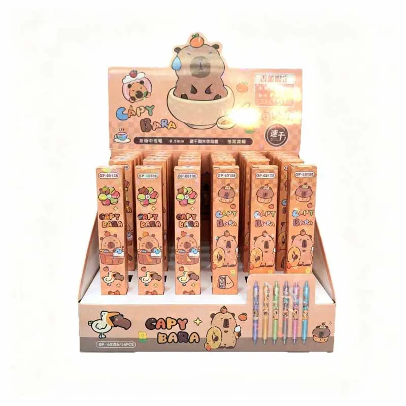 36pcs/lot Kawaii Capybara Press Gel Pen Cute 0.5mm Black Ink Signature Pens Promotional Gift Office School Supplies