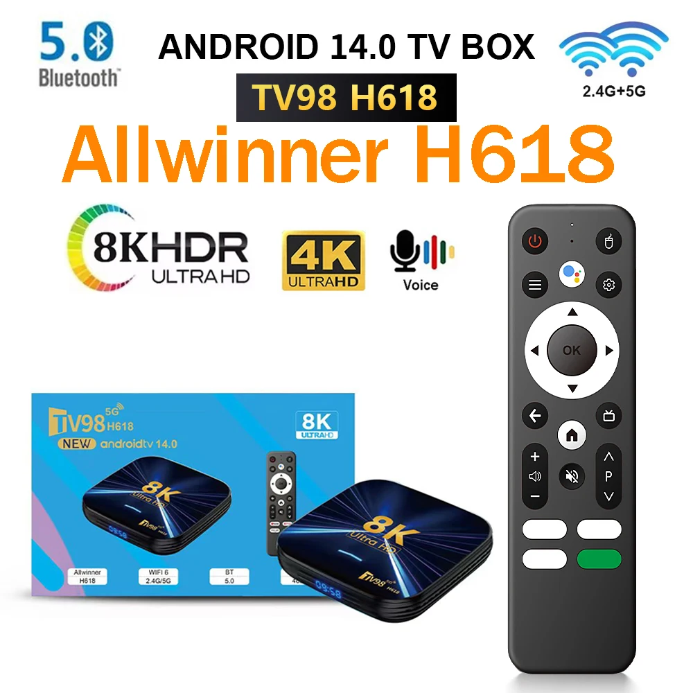 

TV98 H618 TV Box HD 8K 4K Smart Allwinner H618 Quad core 4GB 64GB BT5.0 Dual WiFi 4G 5G Media Player Set Top Box Android 14 iptv