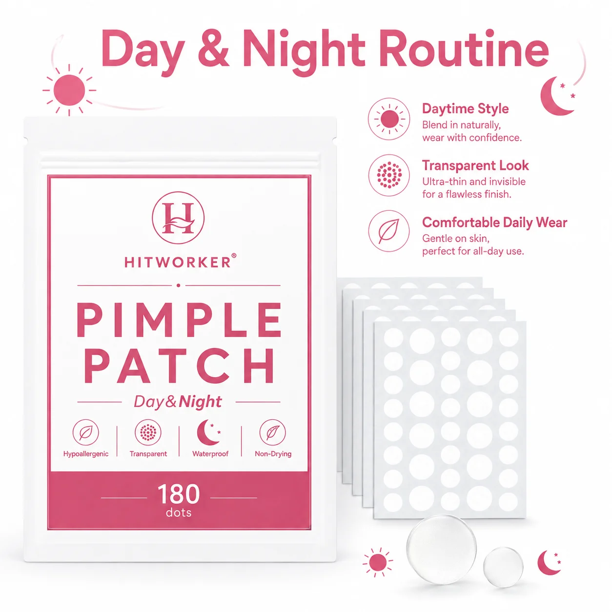 180PCS Clear-Look Pimple Patches, Day & Night Transparent Patches for Everyday Beauty Care