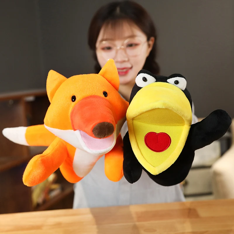 25 cm Fox Crow Baby Handpop Knuffel Cartoon Rollenspel Vertel Verhaal Doek Pop Educatief Speelgoed voor Kinderen Kids
