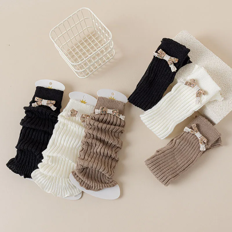 2026 Spring Kids Thicken Sock Sleeves 3-8T Warm Sweet Children Lolita Leg Brace Solid Color Bow Girls Leg Warmers