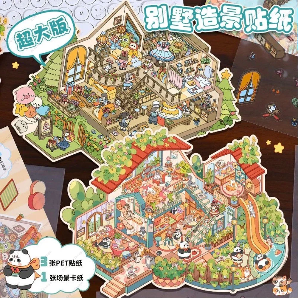 Wholesale Plus Size 3d Landscape Scene Stickers DIY Pocket Cabin Sticker Stacking Pasting Festival Gift Student Child Kid