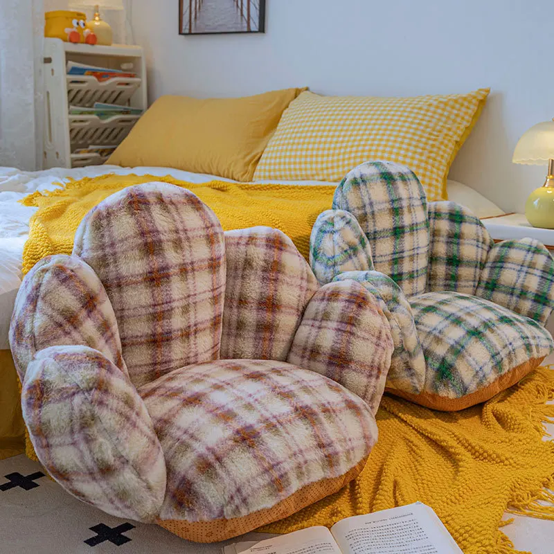 Nordic Plaid Print Backrest Cushion Cactus Semi-Enclosed Lazy Sofa for Bedroom Comfortable and Thickened Non-Slip Futon Hip Pad