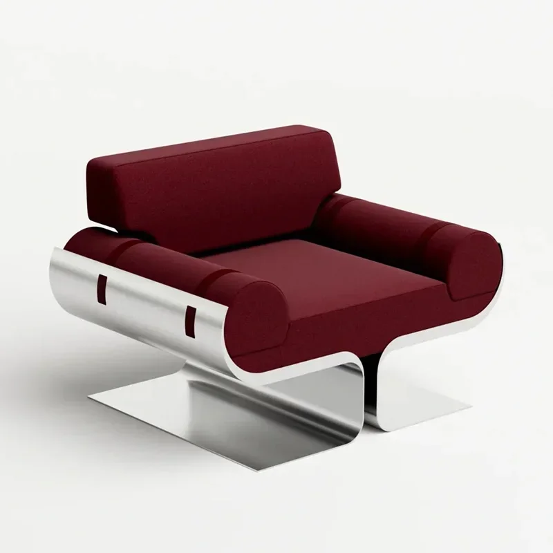Nordic luxury stainless steel metal single sofa chair living room or bedroom special-shaped designer leather leisure chair