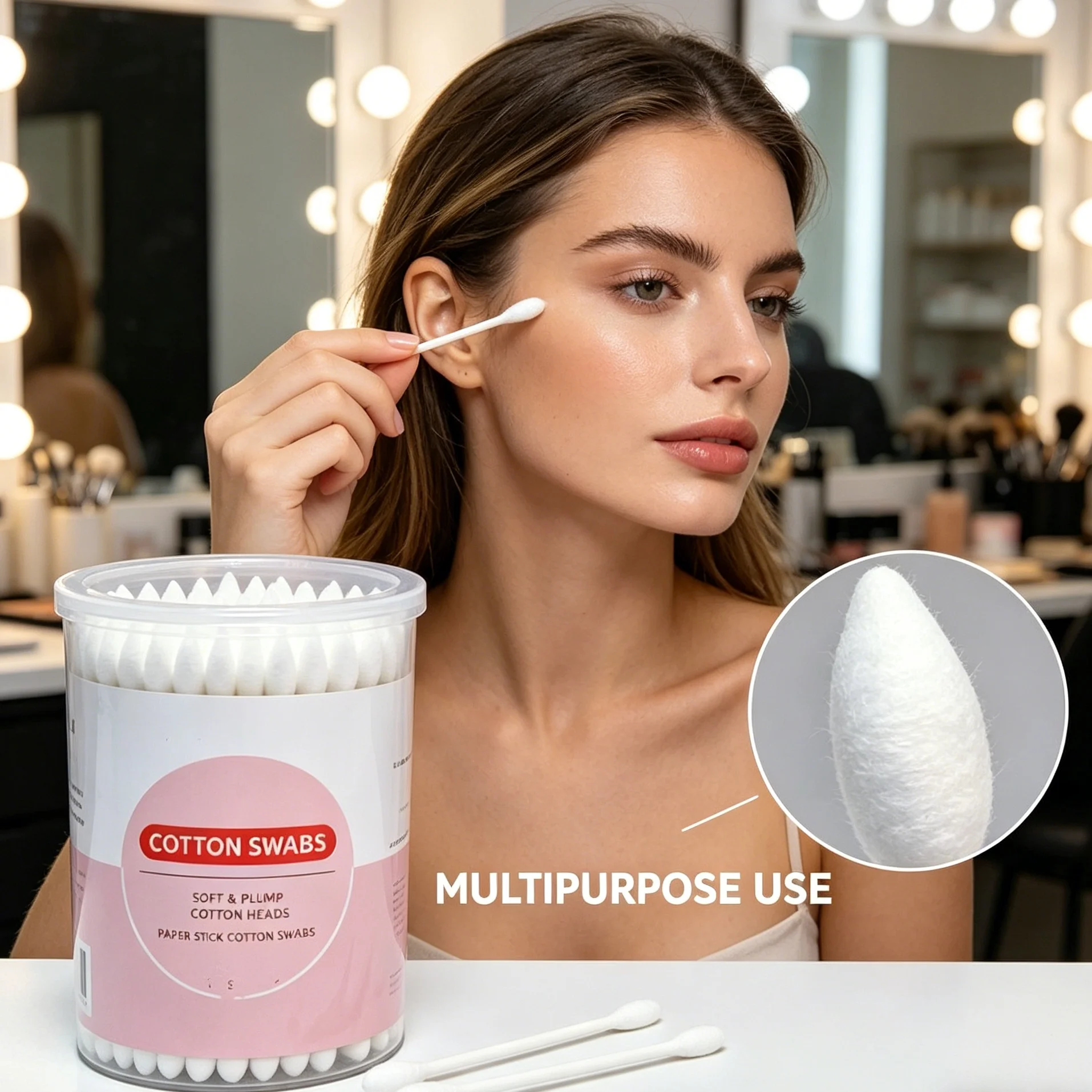 

100 paper stick cotton swabs, dual-purpose with one pointed and one rounded tip, cosmetic cotton swabs for household use and cle