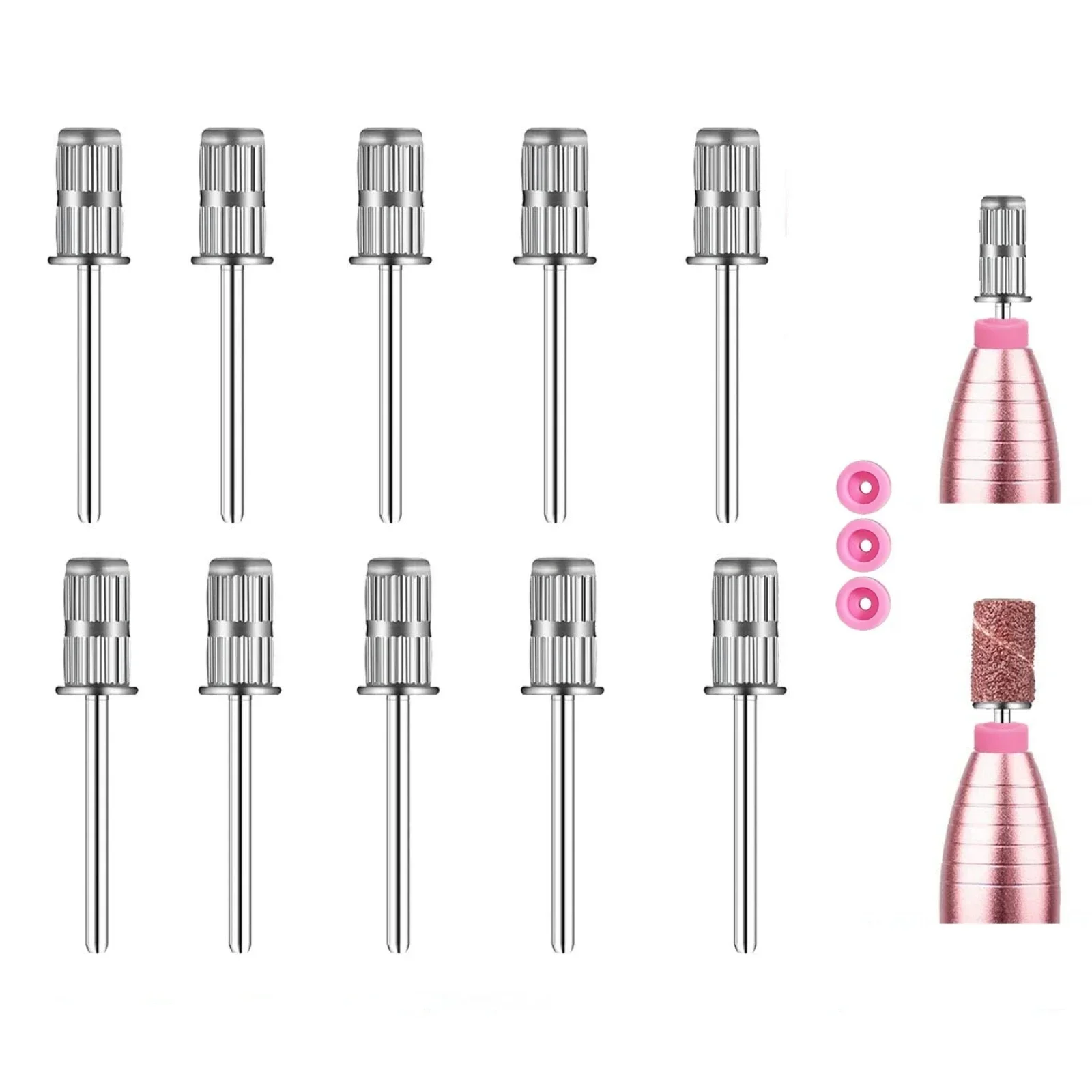 

10PCS Nail Drill Mandrel Bits Set for 3/32" Sanding Band with 3PCS Dust Collector Stopper Accessories for Nail Art Protection