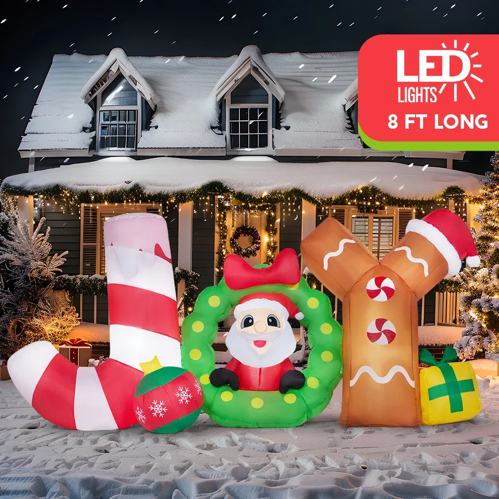 Image of Sloosh 8 FT lange aufblasbare Weihnachtsdekoration „Blow Up Joy“ mit Weihnachtsmann und integrierten LEDs für Weihnachtsfeier-Dekoration und Weihnachtsgeschenk