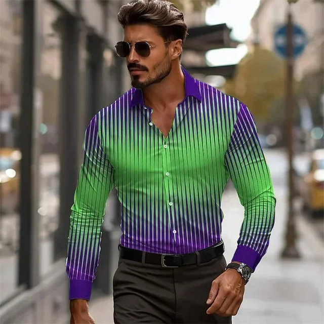 

Color Blocking Gradient Printed Men's Long Sleeved Shirt Business Casual Shirt Work Commuting Formal Occasion Shirt MB12