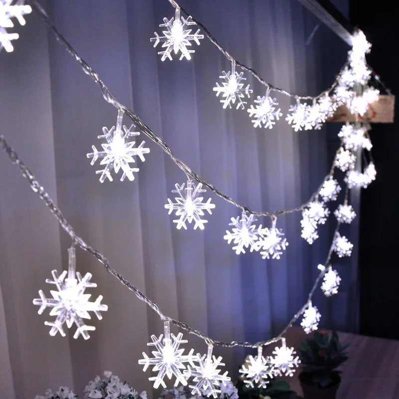 80/40/20/10 LED Christmas Fairy Light String USB Battery Box Powered Snowflake Light String New Year Decorative Light