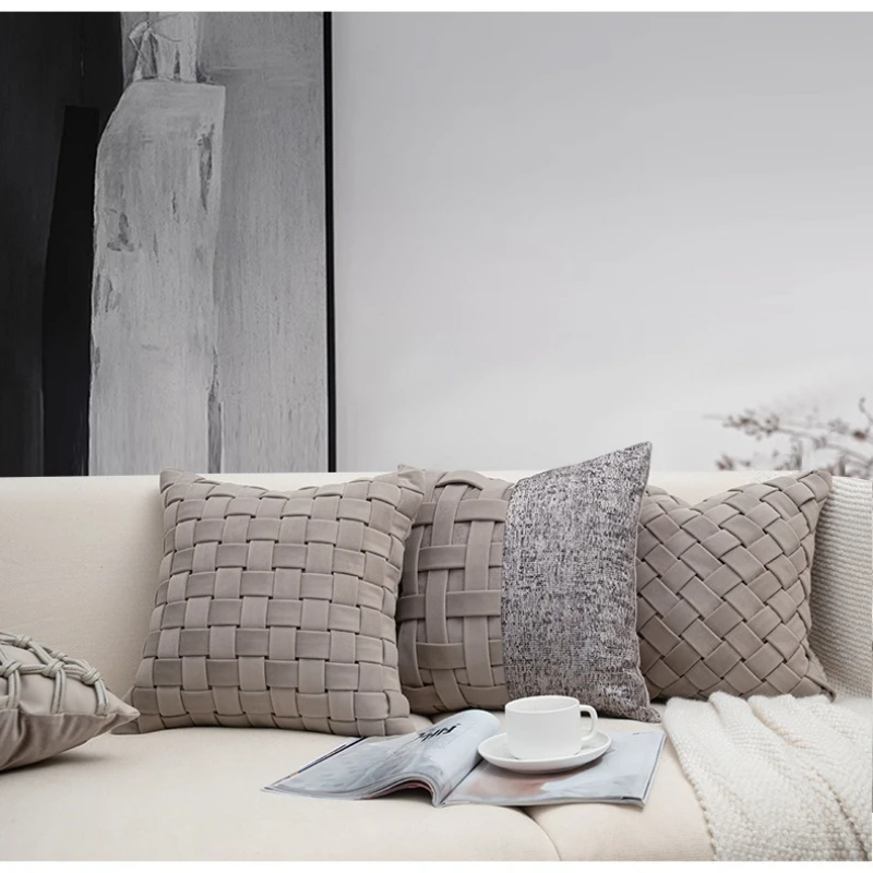 Modern cream-colored style handwoven Dutch velvet pillowcase, suitable for living room sofa, bedroom bed, hotel home decoration