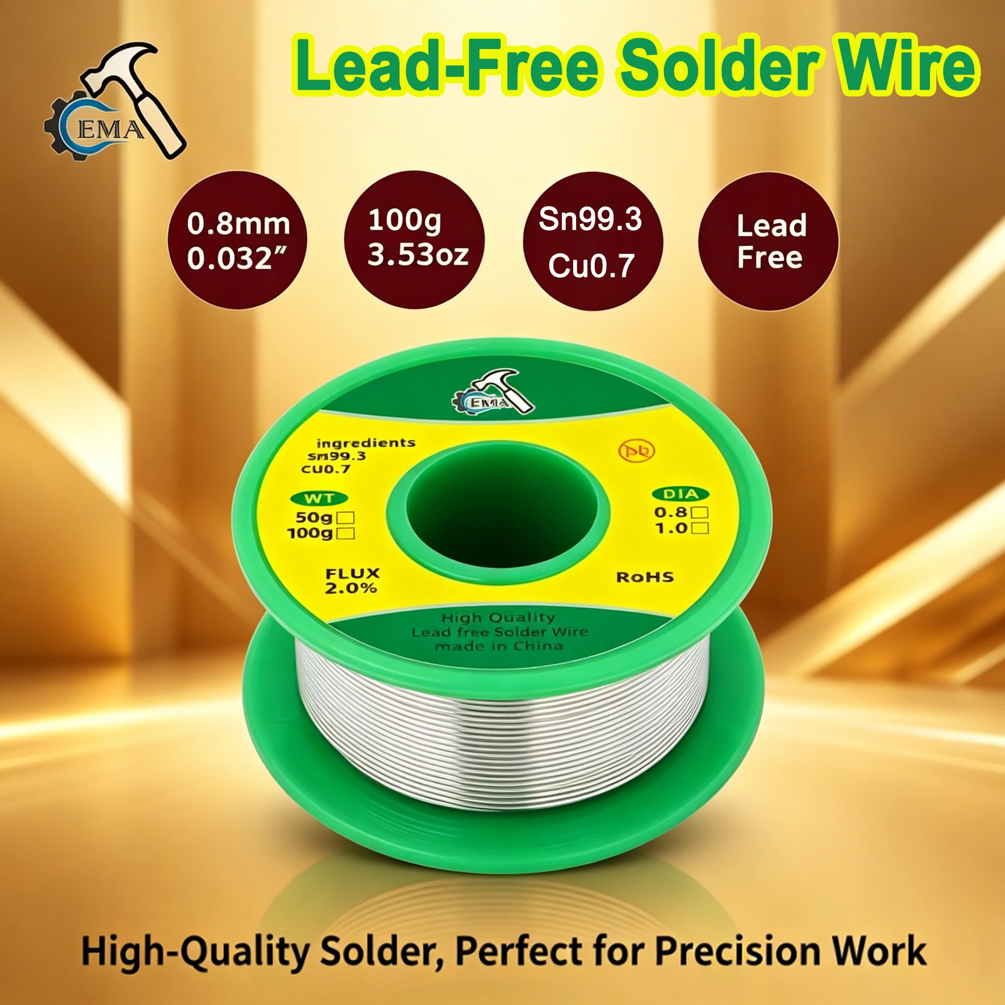 Lead-Free Solder Wire 1mm, 0.8mm High Purity Tin with Flux, Eco-Friendly for Electronics Welding & Soldering Projects