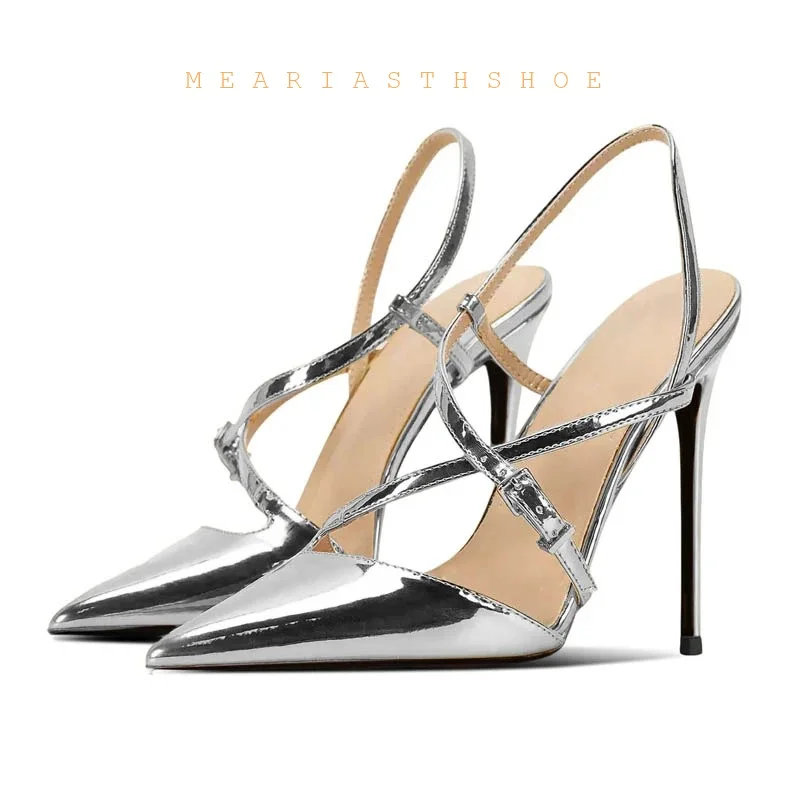 

sexy Black Silver gold High Heel Sandals Outdoor Functionality Sharp Pointed Toe Rubber Sole Leather Upper Other Types of Heels