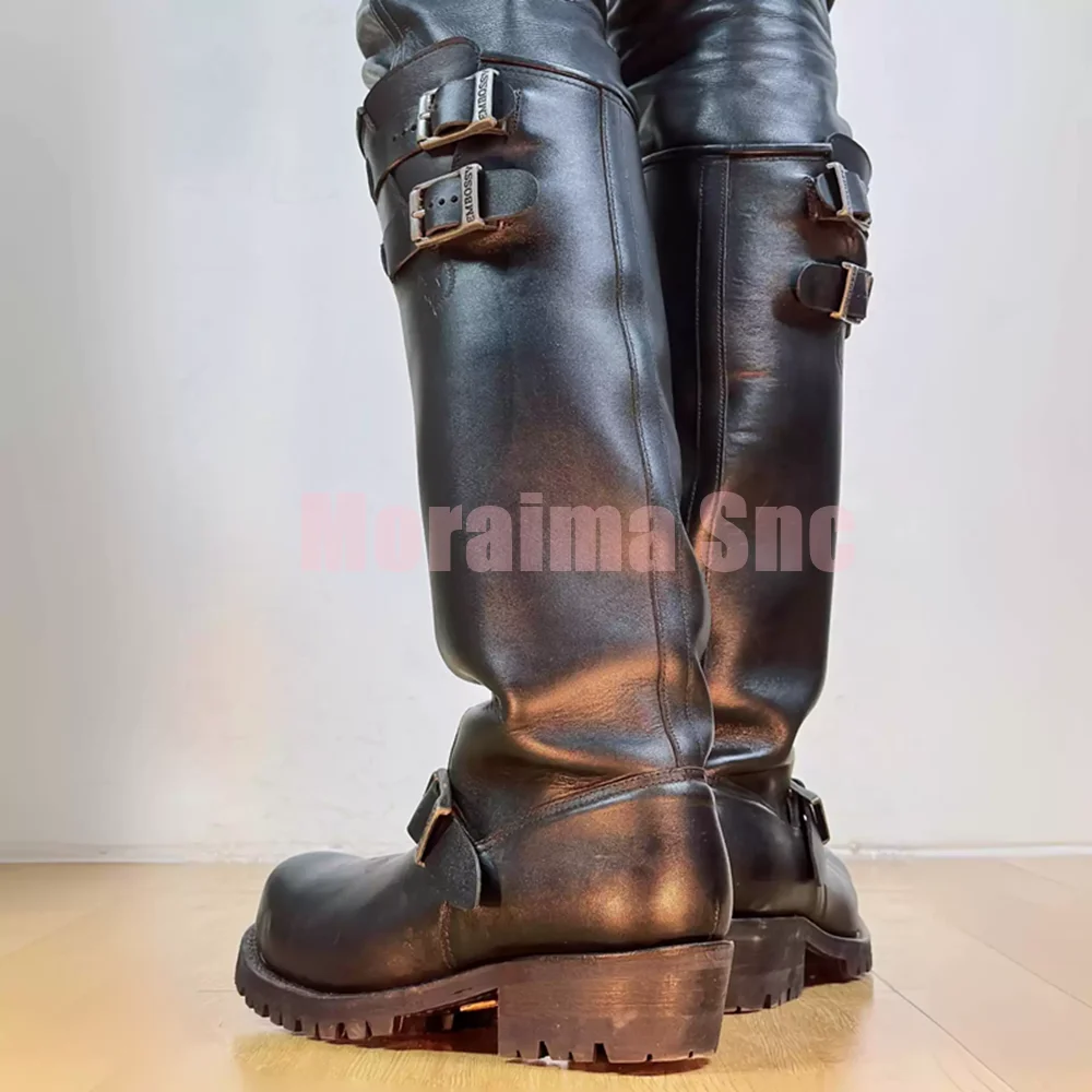 أسود حزام طويل مشبك طويل الرجال الأحذية كتلة صندل بكعب مكتنز الانزلاق على موضة الرجال دراجة نارية الأحذية الخريف الشتاء نمط الشارع 2026 #4