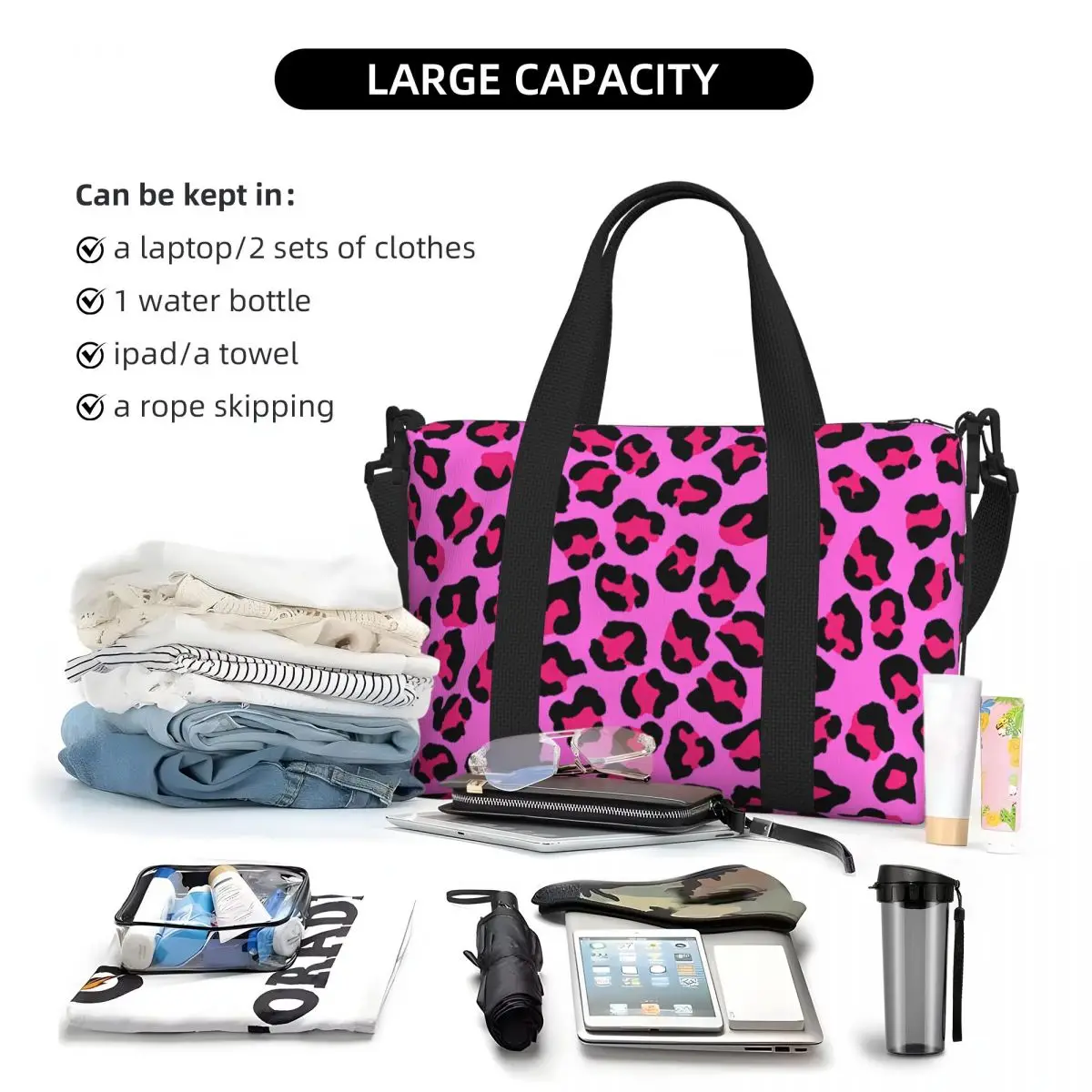 Custom Large Leopard Cheetah Seamless Pattern Tote Bag Women Animal Skin Print Spots Shopper Shoulder Beach Gym Travel Bag