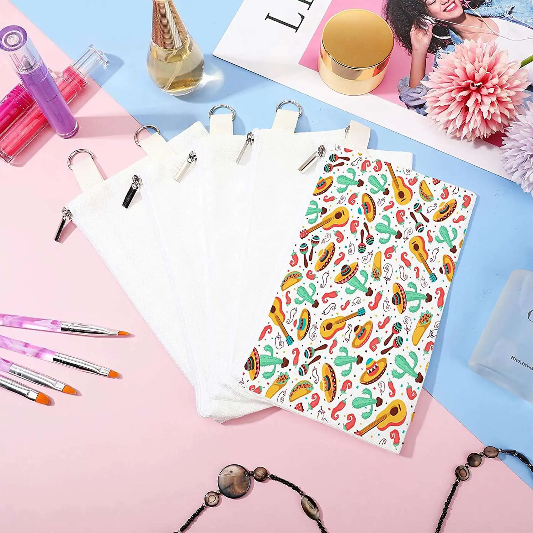 ABRT-36X Cosmetic Bags,Blanks Bags DIY Makeup Bags Toiletry Pouch Iron On Transfer Zipper Canvas Pencil Bag