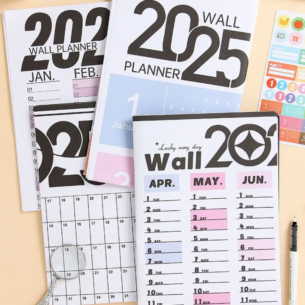 Foldable 2025 Calendar Planner Sheet Plastic with Colorful Stickers Planning Wall Calendar Decorative To Do List Planner