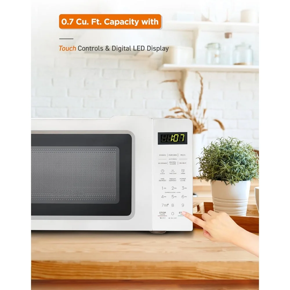 Microwave Ovens with Removable 9.5 Turntable, 0.7 Cu 6 One-touch Quick Cook & 10 Cooking Power Levels, Desktop Microwave Ovens