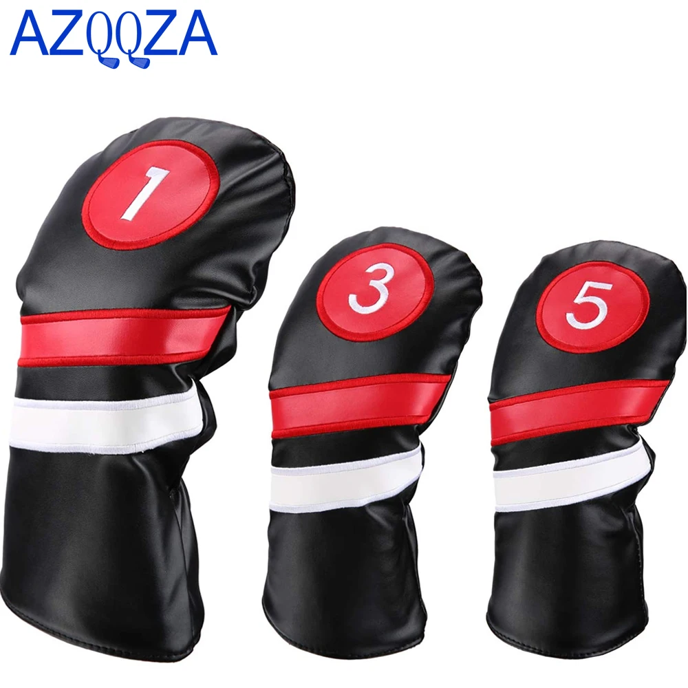 

Golf Head Covers 3pcs/Set Driver Fairway Wood Headcovers White Red&black Vintage 1/3/5 Driver&Fairway Head Covers for Golf Club