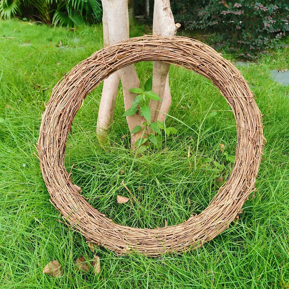 10/20/30cm Round Natural Rattan Wreath Stem Branch Ring Artificial Flowers Garland For Wedding Christmas Party Decor Ornament