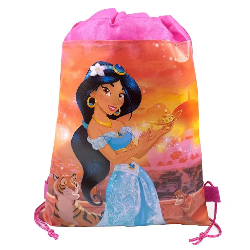 Disney Princess Drawstring Bag Pink Girls Cartoon School Bag Children Printing School Backpacks for Birthday Party Decorations