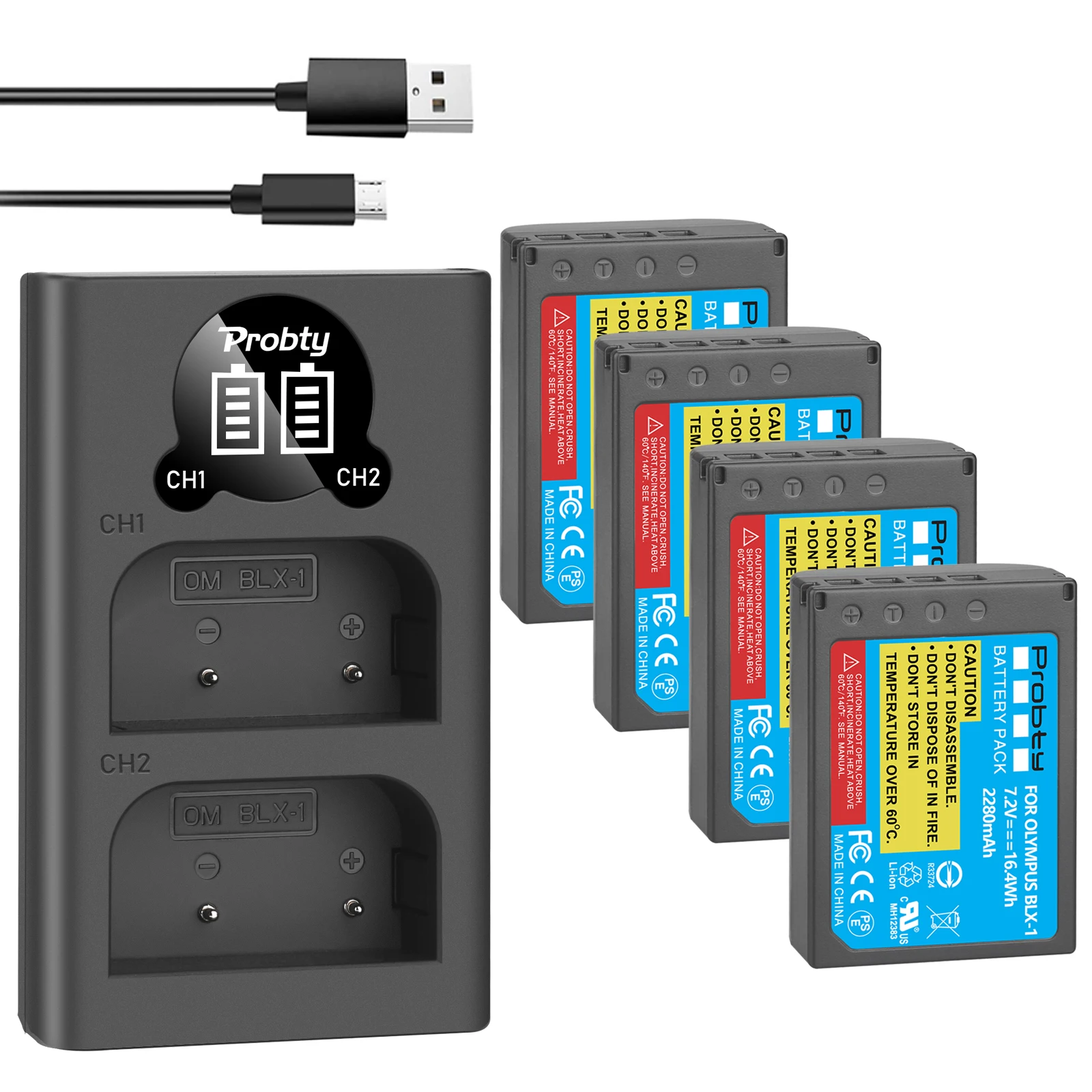 2280mAh BLX-1 BLX1 blx 1 Full Decoded Battery LED Dual USB Charger For for Olympus OM System OM-1, OM-1 Mirrorless, PN.BLX-1