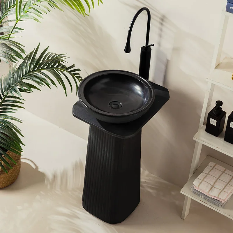 Black ceramic pillar basin outdoor wash basin