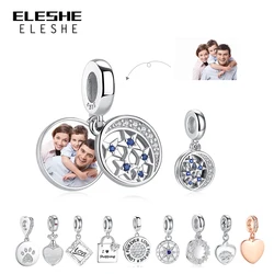 Eleshe personalizado foto grânulo 925 prata esterlina oco estrela redonda balançar charme caber pulseira original diy personalizado jóias