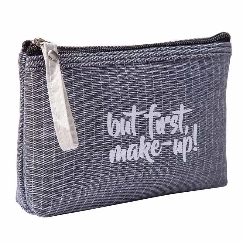 Waterproof Stripe Cosmetic Bags English Letters Zipper Makeup Bag for Women Travel Toiletries Storage Bag Organizer Cosmetiquero