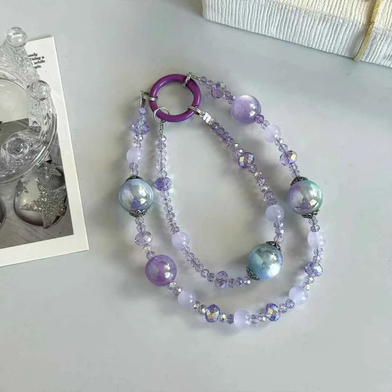 Креативная новая двойная цепочка с кристаллами и бисером, кулон на запястье, подвеска для мобильного телефона, сумка, брелок, подвеска, аксессуары