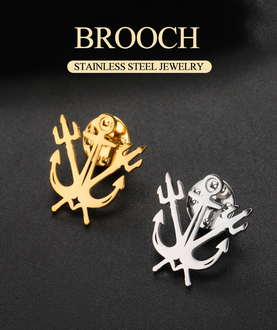 Dawapara Vintage Anker Dreizack Brosche Nordische Mythologie Anstecknadeln Edelstahl Punk Party Accessoires – Detail 1