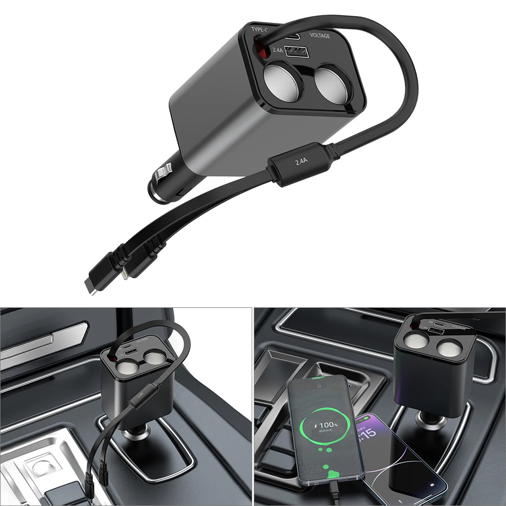 

5 in 1 Car Cigarette Lighter Adapter, 160W Fast Charging Car Charger Adapter, 2-Socket Cigarette Lighter Splitter,
