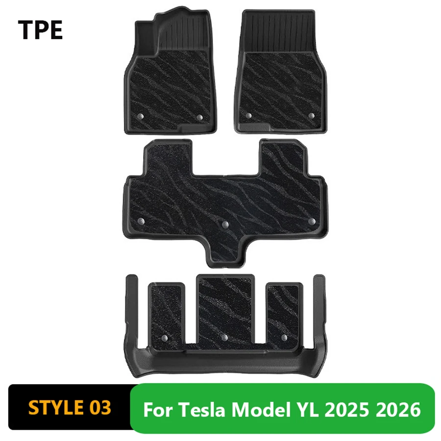 Tapetes de Carro em TPE Resistentes ao Desgaste para Tesla Model YL 2025 2026 6 Lugares, Acessórios Internos Antiderrapantes para Proteção do Interior