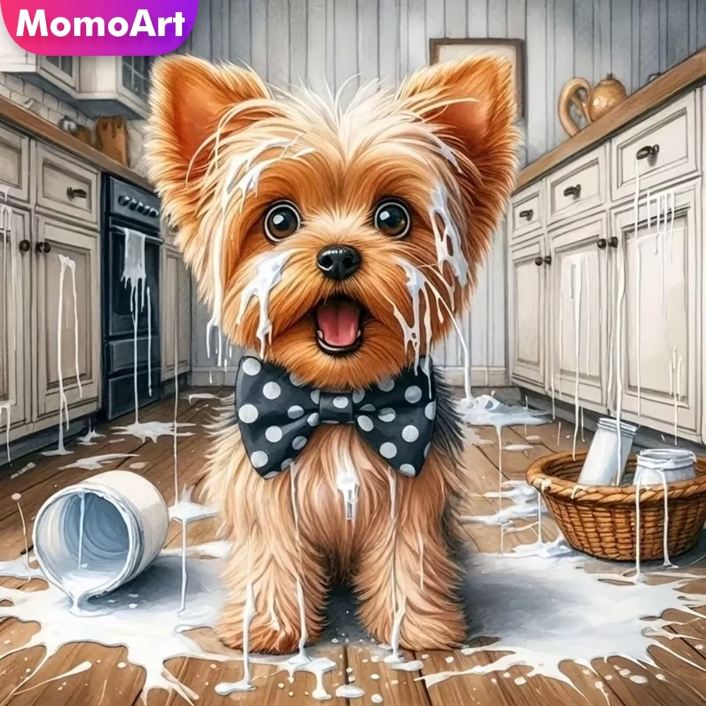 Momoart Diamantmalerei Hund Tier Vollquadratische Runde Diamanten Mosaik DIY Acryl Bastelbedarf Stickerei Heimdekoration