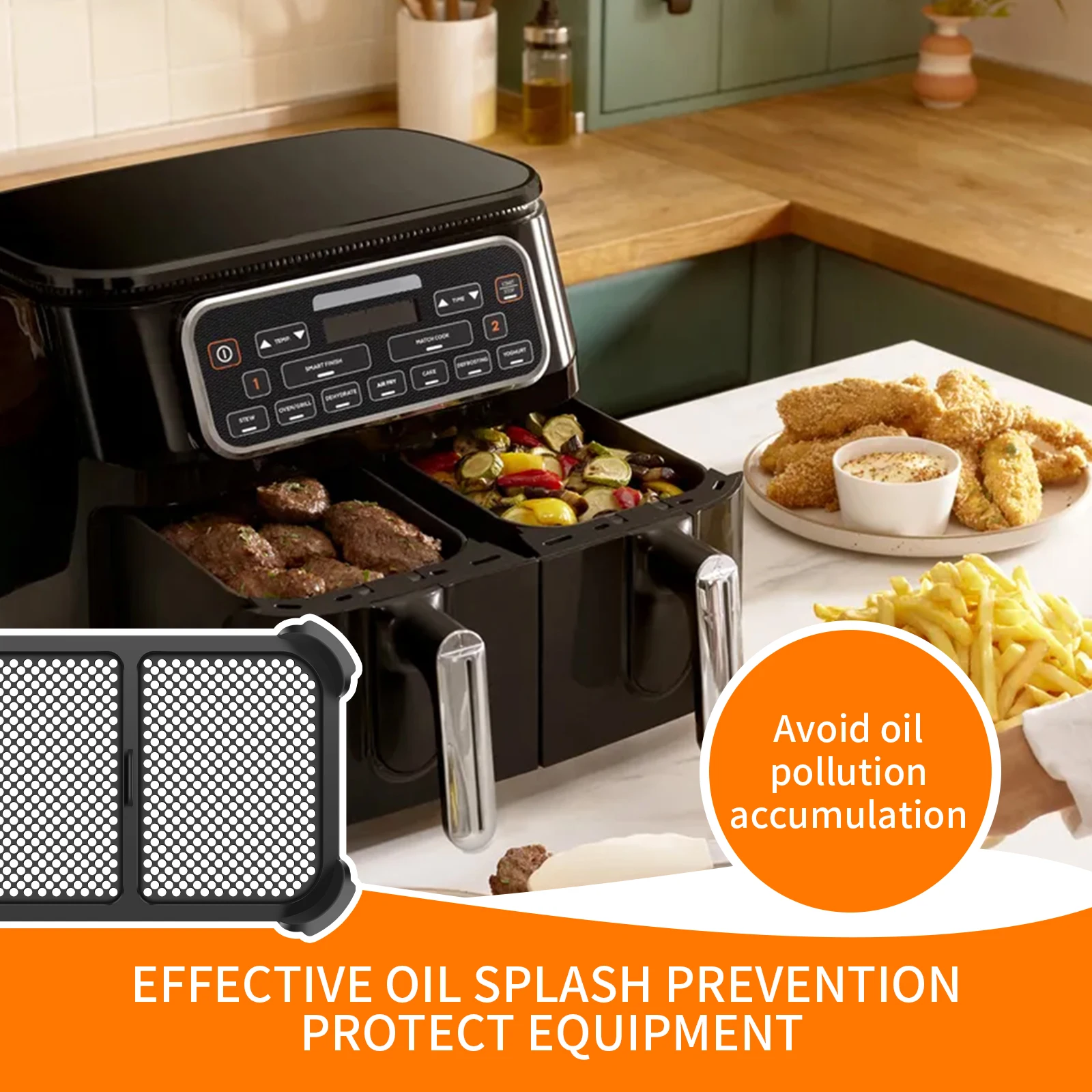 

Многоразовая защитная накладка от брызг для аэрофритюрницы Ninja AF300, силиконовый вкладыш-поддон, аксессуары для выпечки, кухонные принадлежности для барбекю