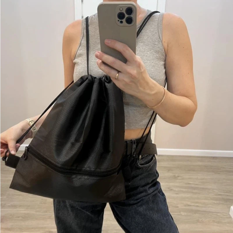 Lightweight Drawstring Backpack for Men and Women Sports Fitness Backpack Outdoor Leisure Backpack Zipper Bag