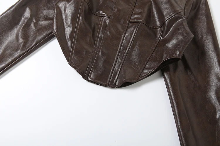 Nibber Hottie Crop Jacke Frauen Rollkragen Pu Unregelmäßige Zip Taste Volle Hülse Wilden Sexy Straße Mitternacht Herbst Hipster Mantel – Detail 17