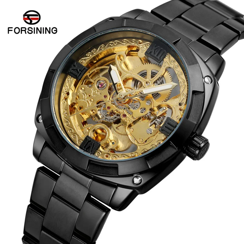 Free Shipping OUTLETSforsining European American Style Men's Fashion Casual Hollow Mechanical Movement Waterproof Automatic Mech