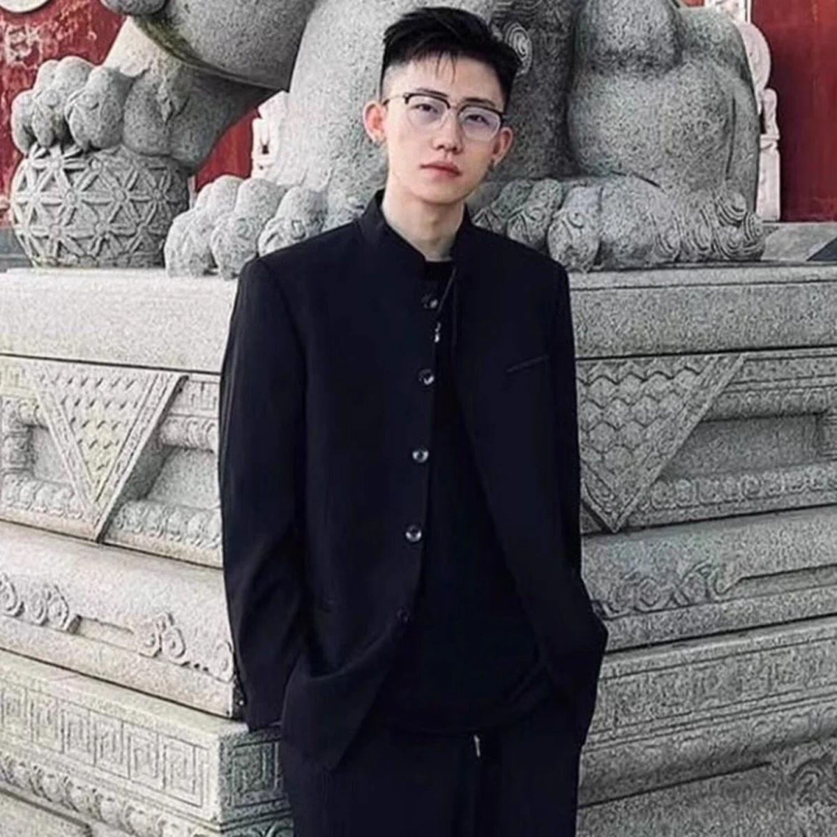 

New Chinese Sle Men's Jaet Coat Haome Zhaoanhe Spring Autumn Full Set Formal Wear Top Trendy Stand Fit Polyester