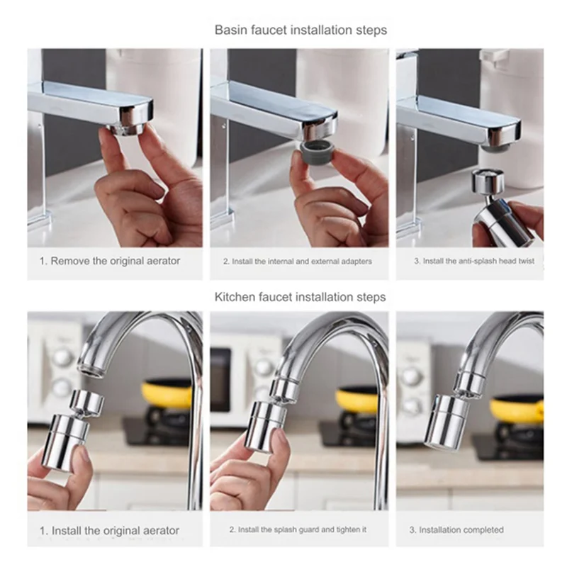 ABRE-2X Kitchen Faucet Spray Head Filter Adjustable Rotary Splashback Tap Nozzle Bubbler Kitchen Sink Faucet Silver B