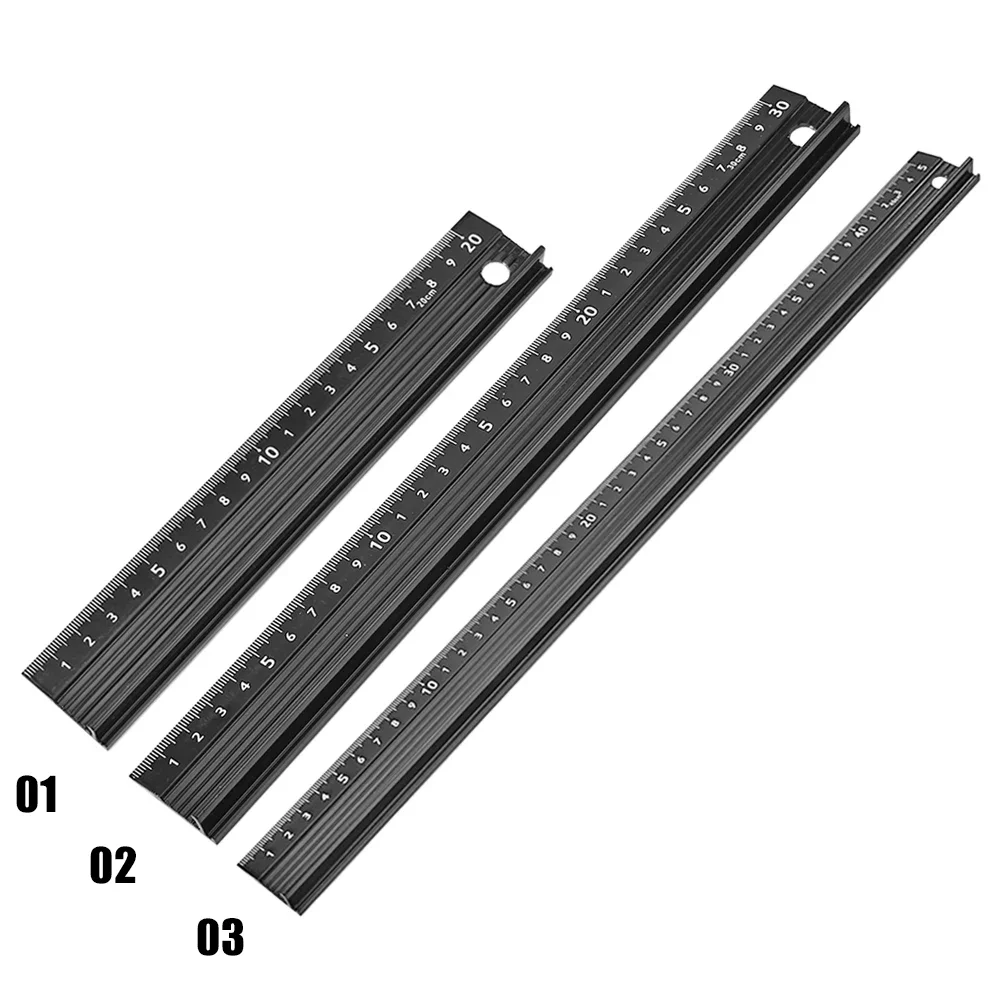 Multi-function Aluminum Alloy Hand Protective Ruler 30/45cm Non-slip Straight Ruler Laser Printing Scale Ruler Woodworking Tool