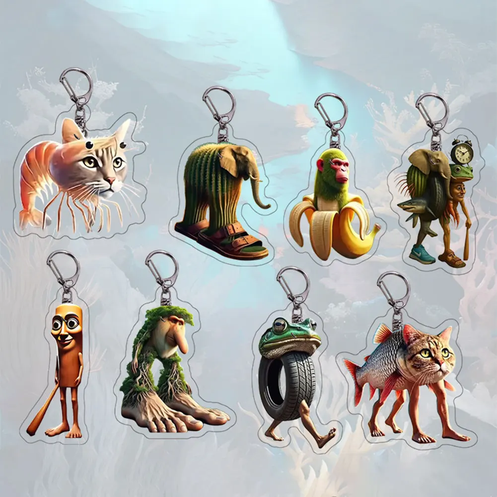 Creative Italian Brainrot Animals Keychains Funny Sigma Skibidi Rizz Cat Silly Meme Key Ring for Accessories Fans Friends Gifts