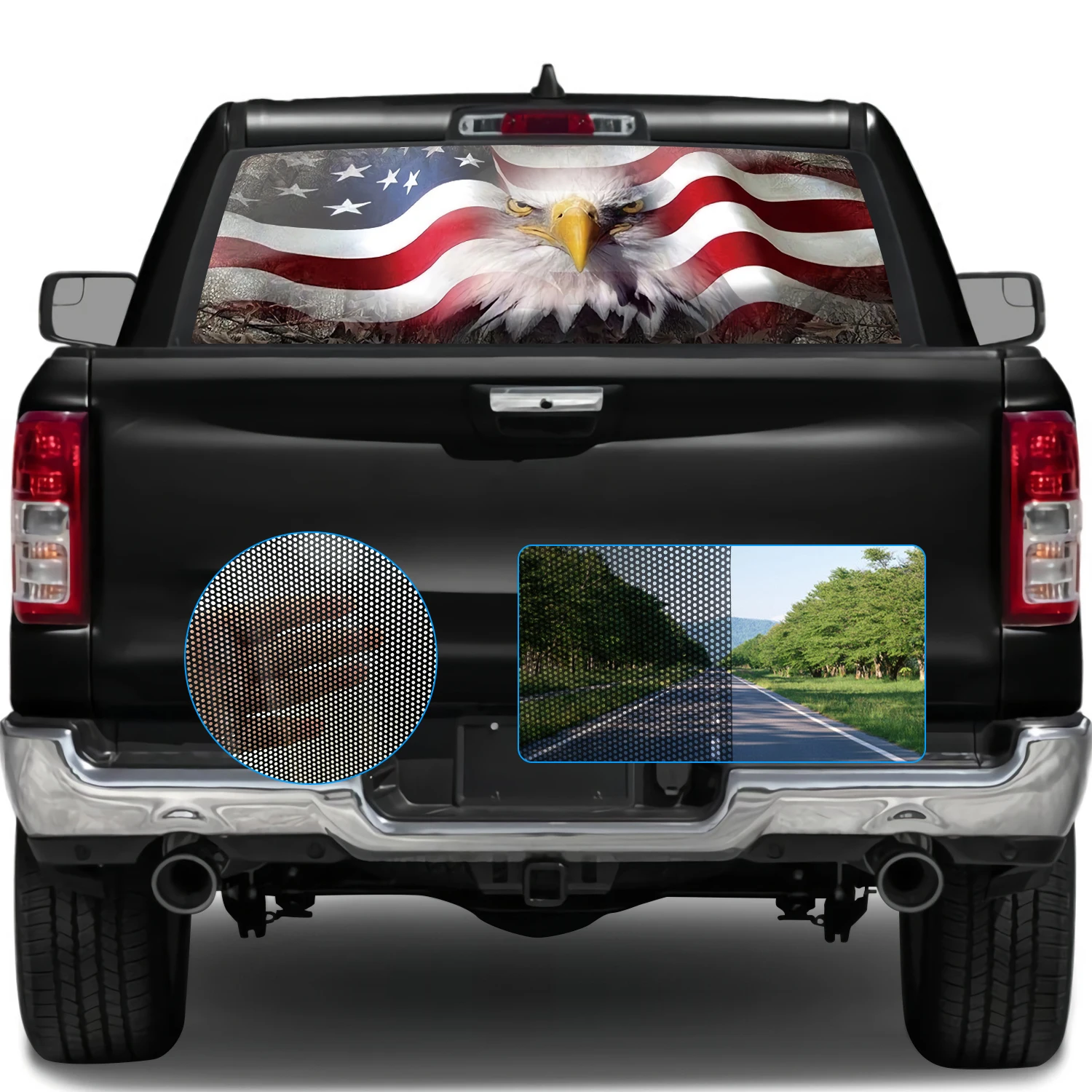 

1pc Truck Rear Window Perforated Decal Wrap American Flag Eagle Hunting Graphic Vinyl Sticker Patriotic Decoration Fit Most Pick