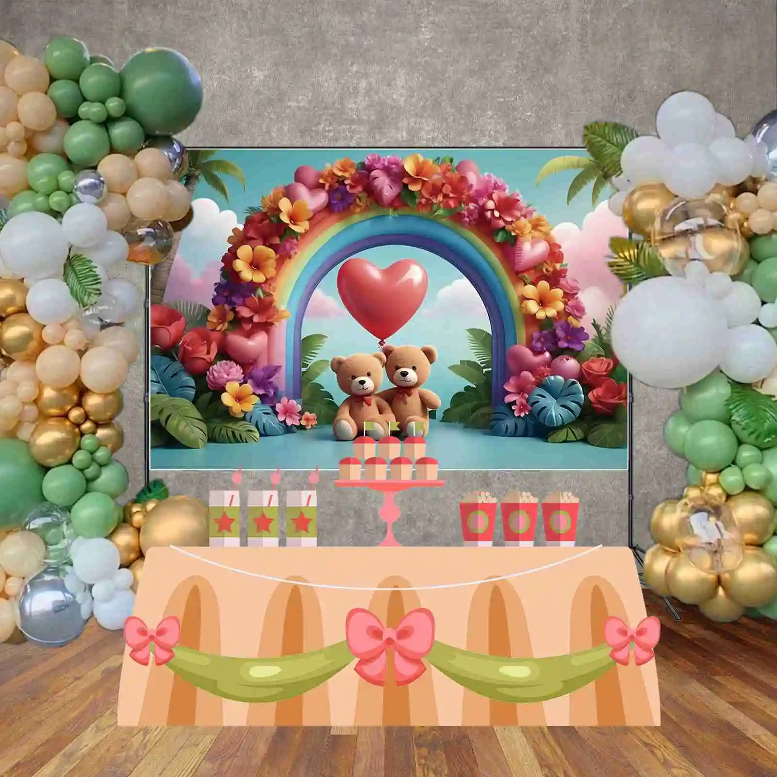 MOON.QG Teddy Bear bambini sfondi fiore palloncino tropicale sfondo personalizzato festa di compleanno decorazione puntelli fotografici
