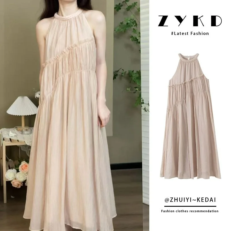 فستان فرنسي لربيع وصيف 2025 ذو مظهر جيد للغاية فستان نسائي طويل بدون أكمام بنصف موري قسم اللحوم #2