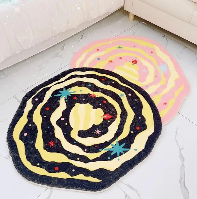 New Cute Fluffy Sweet Cake Shape Rug Living Room Sofa Floor Mat Non-slip Bathroom Mat Decor Carpet Soft Flannel Home Carpet Gift