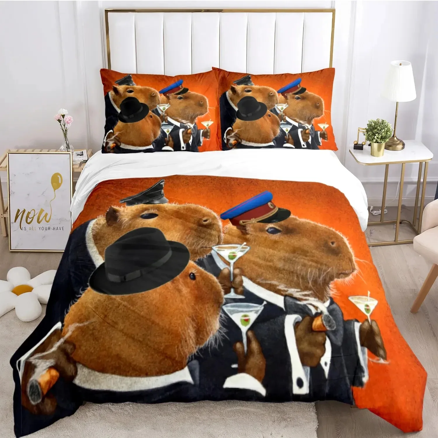 Funny Capybara Anime Duvet Cover Kawaii Animals Bedding Set Soft Quilt Cover Full Size for Boy Teens Bedroom Decoration