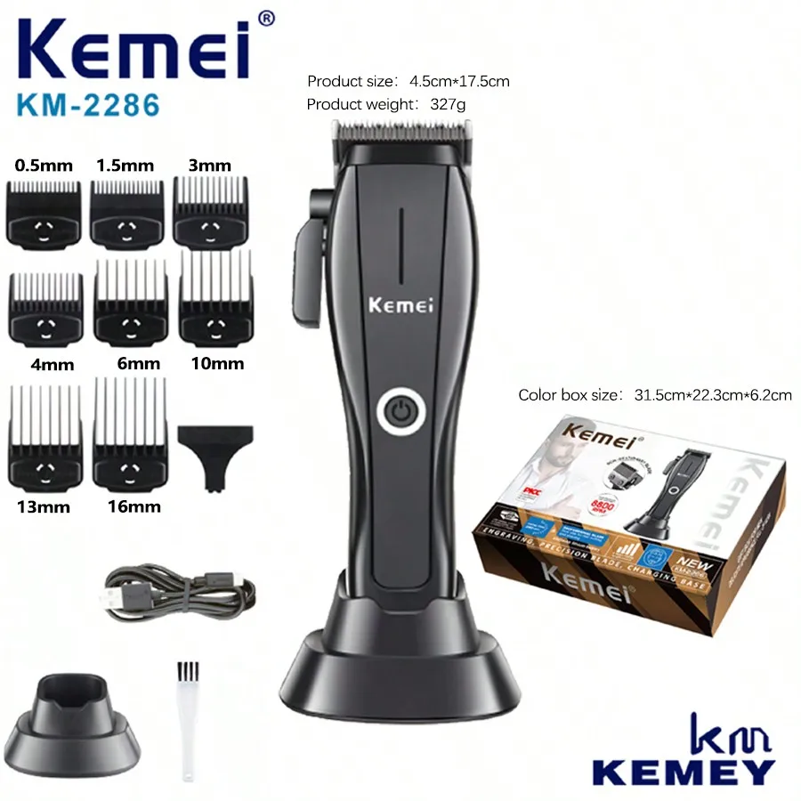 KEMEI Advanced Customized Barber KM-2286, comes with a charging base that is ready to use and comes with a blade adjustment