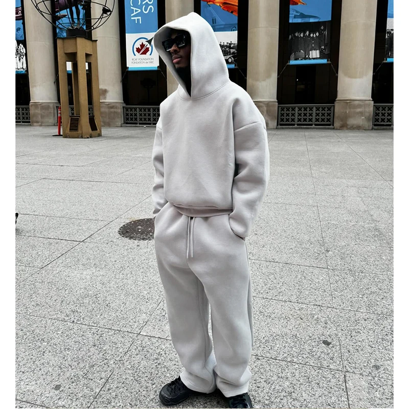 American Winter Oversized Hoodies Sweatpants Suits Men's Vintage Hip Hop Casual Elasticity Pullover Fashion Punk