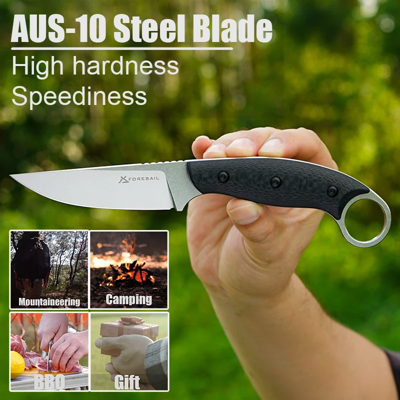 

FORESAIL AUS10 Steel BladeKnife G10 Carbon Fiber Handle Sharp Fixed Blade Kitchen Camping Outdoor Survival Cutting EDC Knife